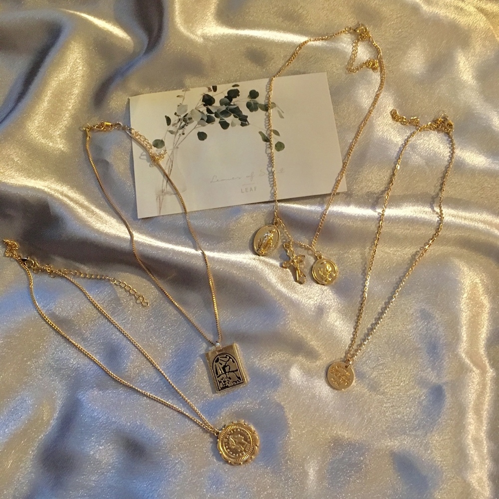 Set of Layered Gold Pendant Religious Necklaces - Picture 3 of 8